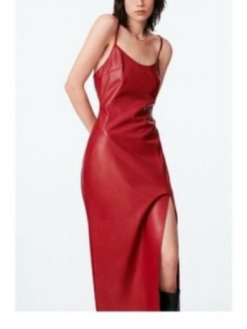 Zara faux leather Red Maxi Dress with Side Slit - Women xs